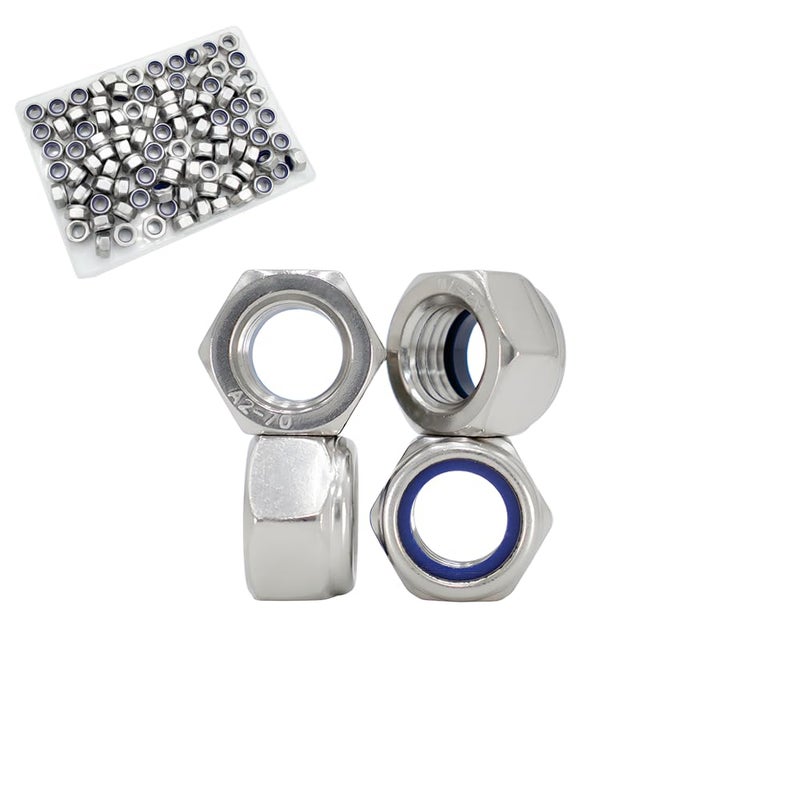 STORMCUBE M8x1.25mm Nylon Insert Hex Lock Nuts 90 Pack 304 Stainless Steel DIN985 Self-Locking Nylon Lock Nuts Plain Finish for Industrial Construction Fasteners (M8x1.25mm, 90 Pack) - Image 1